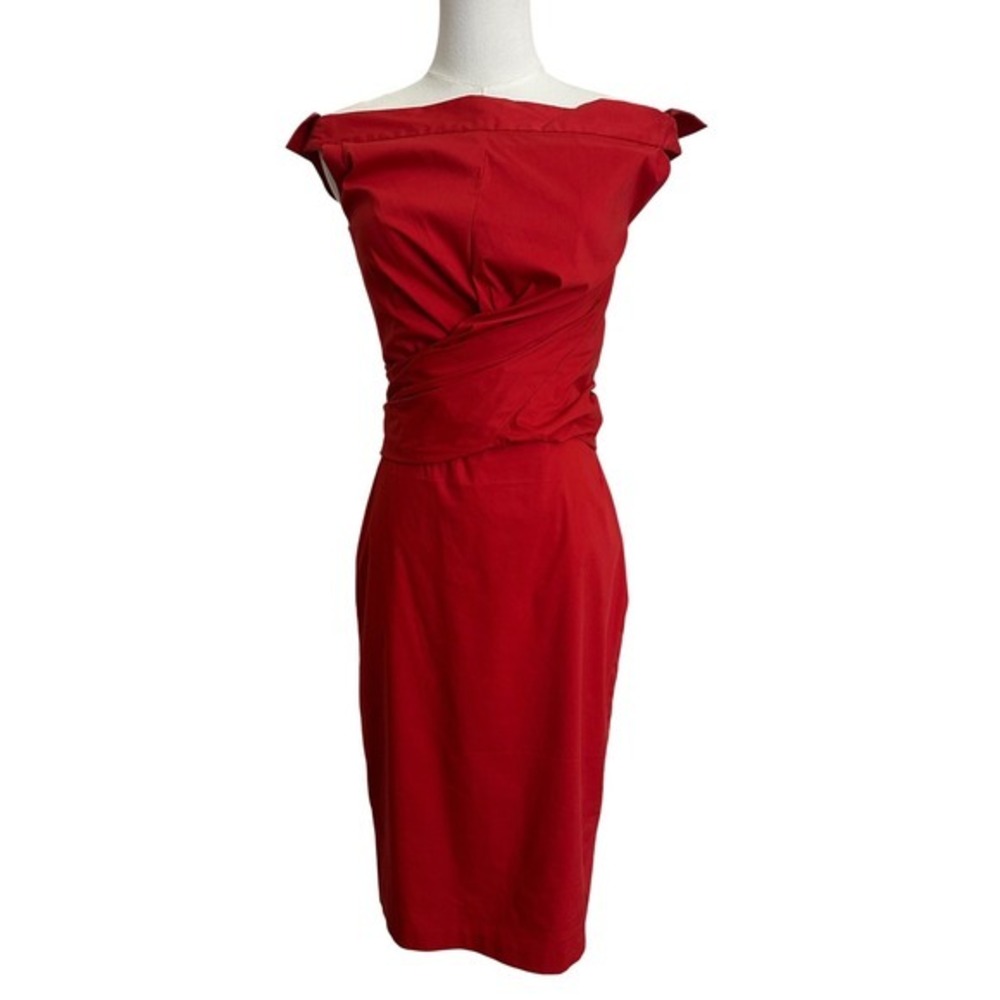 Max Mara Italy Off The Shoulder Ruched Sheath Dress Red US 6